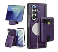 SkyEagle Compatible with Magsafe Detachable Magnetic Samsung Galaxy Z Fold 7 Phone Wallet Case with Card Holder | Built-in Screen Protector | Kickstand | RFID Blocking | PU Leather Cover |Purple