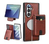 SkyEagle Compatible with Magsafe Detachable Magnetic Samsung Galaxy Z Fold 7 Phone Wallet Case with Card Holder | Built-in Screen Protector | Kickstand | RFID Blocking | PU Leather Cover |Brown