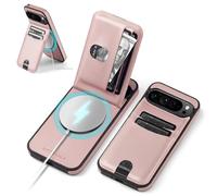 SkyEagle Compatible with Magsafe for Google Pixel 9 Pro XL Wallet Case Card Holder Kickstand RFID Blocking Flip Cover Credit Card Slots PU Leather Men Women,for Pixel 9 Pro XL 6.73",Rose Gold