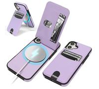 SkyEagle Compatible with Magsafe for iPhone 16 Plus Wallet Case with Card Holder Kickstand RFID Blocking Flip Cover Credit Card Slots PU Leather Men Women,Phone Case for Apple 16 Plus,Light Purple