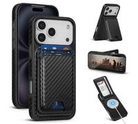 SkyEagle Compatible with Magsafe for iPhone 17 Pro Max Wallet Case with Card Holder Kickstand RFID Blocking Flip Folio Cover Credit Card Slots PU Leather Men Women,Phone Case,Carbon Black
