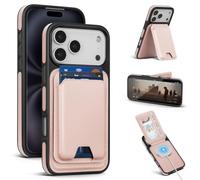 SkyEagle Compatible with Magsafe for iPhone 17 Pro Max Wallet Case with Card Holder Kickstand RFID Blocking Flip Folio Cover Credit Card Slots PU Leather Men Women,Phone Case,Pink