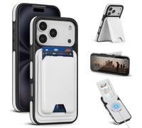 SkyEagle Compatible with Magsafe for iPhone 17 Pro Max Wallet Case with Card Holder Kickstand RFID Blocking Flip Folio Cover Credit Card Slots PU Leather Men Women,Phone Case,White