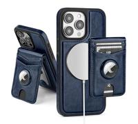 SkyEagle Compatible with MagSafe iPhone 13 Pro Case Wallet with AirTag Holder,2 in 1 PU Leather Magnetic Detachable RFID Blocking Credit Card Holder Flip Cover Kickstand for Men Women,Blue