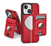 SkyEagle Compatible with MagSafe iPhone 14 Plus Case Wallet with AirTag Holder,2 in 1 PU Leather Magnetic Detachable RFID Blocking Credit Card Holder Flip Cover Kickstand for Men Women,Red