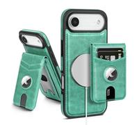 SkyEagle Compatible with MagSafe Phone 17 Air Case Wallet with AirTag Holder,2 in 1 PU Leather Magnetic Detachable RFID Blocking Credit Card Holder Flip Cover Kickstand for Men Women,Blue Green