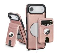 SkyEagle Compatible with MagSafe Phone 17 Air Case Wallet with AirTag Holder,2 in 1 PU Leather Magnetic Detachable RFID Blocking Credit Card Holder Flip Cover Kickstand for Men Women,Rose Gold
