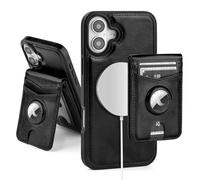 SkyEagle Compatible with MagSafe Phone 17 Case Wallet with AirTag Holder,2 in 1 PU Leather Magnetic Detachable RFID Blocking Credit Card Holder Flip Cover Kickstand for Men Women,(Black)