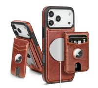 SkyEagle Compatible with MagSafe Phone 17 Pro Max Case Wallet with AirTag Holder,2 in 1 PU Leather Magnetic Detachable RFID Blocking Credit Card Holder Flip Cover Kickstand for Men Women,Brown