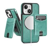 SkyEagle for Compatible Magsafe 2 in 1 Detachable iPhone 15 Wallet Case with Card Holder,Women Men,Magnetic PU Leather RFID Blocking Flip Kickstand Credit Card Slots,for Apple 15 6.1",Blue Green