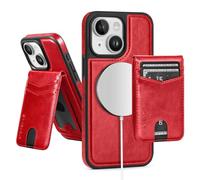 SkyEagle for Compatible Magsafe 2 in 1 Detachable iPhone 15 Wallet Case with Card Holder,Women Men,Magnetic PU Leather RFID Blocking Flip Kickstand Credit Card Slots,for Apple 15 6.1",Red