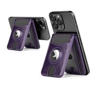 SkyEagle for Magsafe Wallet Stand with Airtag Holder,PU Leather RFID Blocking Card Holder,5 Card Slots,ID Window,Flip Kickstand for iPhone 16/15/14/13/12/Pro/Max/Plus,Not Fit iPhone Mini,Purple