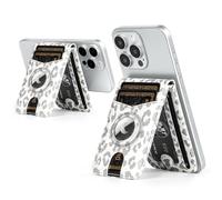 SkyEagle for Magsafe Wallet Stand with Airtag Holder,PU Leather RFID Blocking Card Holder,5 Card Slots,ID Window,Flip Kickstand for iPhone 16/15/14/13/12/Pro/Max/Plus,Not Fit iPhone MiniLeopard-White