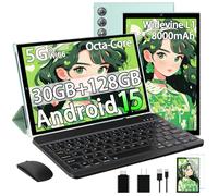 SKYEGG 2025 Android 15 Tablet 10.1 inch, 30GB RAM 128GB ROM 1TB Expand, 8000mAh Battery, BT5.0, 2.4/5G Wi-Fi 6, Metal Body with Keyboard and Mouse, Gemini AI, Widevine L1 HD IPS Display