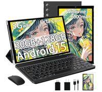 SKYEGG 2025 Android 15 Tablet 10.1 inch, 30GB RAM 128GB ROM 1TB Expand, 8000mAh Battery, BT5.0, 2.4/5G Wi-Fi 6, Metal Body with Keyboard and Mouse, Gemini AI, Widevine L1 HD IPS Display