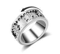 SkyFace Anti Anxiety Ring for Men, Stainless Steel Spinner Spinner Ring, Mechanical Gear Ring, Women's Anti-Stress Ring, Index Finger Ring, Fidget Toy with Gift Box, 11, Stainless Steel