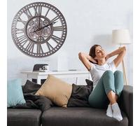 SkyFace Roman Retro Gear Large Wall Clock, Large Skeleton Metal Roman Vintage Rustic Wall Clock 23.6inch/60cm Vintage Round Roman Numerals Clocks for Home Decor Kitchen Living Room