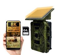 SkyFace Solar Trail Camera WiFi Bluetooth,8K 60MP Game Camera Rechargeable Trail Cam with Night Vision Motion Activated IP66, with IR LEDs Night Vision 0.2-0.5s Motion Activated 120° Detecting Range