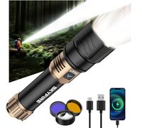 SKYFIRE Rechargeable Flashlights High Lumens with Ignition Lens&White Yellow Blue Light,5000mAh LED Super Bright Flashlight,Zoomable,4 Modes,Waterproof Tactical Flash Light for Outdoor,Home &Gift