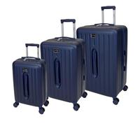 SKYFLITE Modern Trunk Hardshell Luggage Set, 3-Piece, 35L/63L/90L, TSA Lock, 360° Wheels, Charcoal/Silver/Navy (Navy)