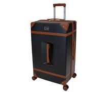 SKYFLITE Retro Hardshell Suitcase, 76 cm Large Trunk, 90L Capacity, Blue/Ivory, 8 Wheels (Black)