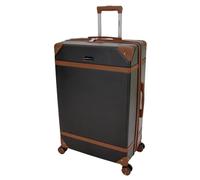 SKYFLITE Retro Trolley Case, 77 cm Large Spinner Suitcase, 90L Capacity, Pine Green/Blue/Black (Black)