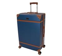SKYFLITE Retro Trolley Case, 77 cm Large Spinner Suitcase, 90L Capacity, Pine Green/Blue/Black (Blue)