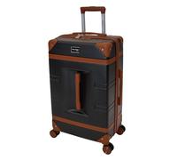 SKYFLITE Retro Trunk Suitcase, 67 cm, 62L Capacity, 360° Wheels, TSA Lock, Ivory/Black/Blue (Black)