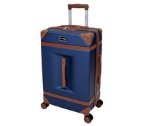 SKYFLITE Retro Trunk Suitcase, 67 cm, 62L Capacity, 360° Wheels, TSA Lock, Ivory/Black/Blue (Blue)