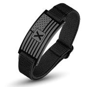 SKYFUN American Flag Initial Bracelet for Men Adjustable Elastic Stretch A-Z Letter Bracelets Wristband Patriotic Birthday Christmas Jewelry Gifts for Dad Son, 6.7, no gemstone