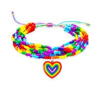 SKYFUN Rainbow Pride Anklet LGBT Pearl Bracelet Anklet Heart Pendant Multilayer Rice Beads Friendship Bracelet for Gay Lesbian Pride Month Accessories Boho Summer Beach, 8.67, No Gemstone