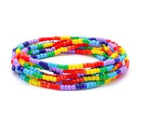 SKYFUN Rainbow Pride LGBT Anklet with Beads, Heart Pendant, Multilayer Rice Beads, Friendship Bracelet for Gay Lesbian, 8.67, No Gemstone