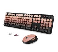 SkyGive Wireless Keyboard and Mouse Combo, Ergonomic Full Size Typewriter Retro Round Keycaps Keyboard, Compatible with Windows, PC, Perfer for Home and Office Keyboards (Aurora Red)