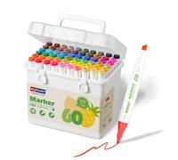 SKYGLORY 60 Colours Washable Art Marker Set, Water Based Colouring Drawing Lettering Marker Pens, Dual Nib Felt Tip Pens for Beginner Artists Supplies (60)