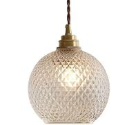 SKYGOO American Style Vintage Brass Glass Hanging Lamp,Adjustable Height Crystal Glass Globe Pendant Light, Flush Mount Retro Ceiling Light For Kitchen, Dining Room, Bedroom