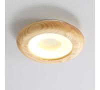 SKYGOO Modern Wood Round Bedroom Ceiling Light, Flush Mount Farmhouse Kitchen Hallway Ceiling Lamp, Simple Log Style Bathroom Porch Corridor Balcony Study Rustic Ceiling Lamp 4000 K