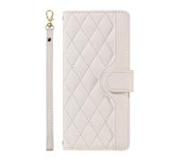Skyhewen for 17 Case with Card Holder, Shockproof Diamond Check Textured PU Leather Wallet Flip Stand Magnetic Phone Case for iPhone 17, White