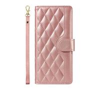 Skyhewen for 17 Case with Card Holder, Shockproof Diamond Check Textured PU Leather Wallet Flip Stand Magnetic Phone Case for 17, Rose Gold