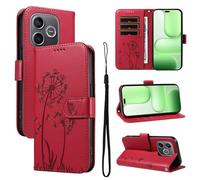 Skyhewen for Honor 600 Lite Case, Kickstand Flip PU Leather Embossed Dandelion Wallet Book Case with Card Slots Shockproof Magnetic Closure Protective Phone Case Cover for Honor 600 Lite, Red