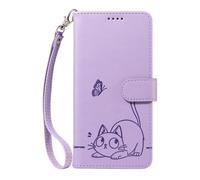 Skyhewen for MOTO Edge 70/ X70 Air Case Shockproof Cat & Flower Embossed PU Leather for Women Girls, Wallet Flip Case Magnetic Kickstand Card Holder Protective Case, Purple