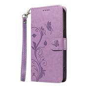 Skyhewen For MOTO Edge 70/ X70 Air Case with Wrist Strap, Embossed Butterfly & Flower PU Leather, Folio Wallet Case with Card Slots Kickstand Magnetic Closure Shockproof Flip, Purple