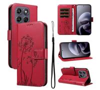 Skyhewen for MOTO G67/ G77 Case, Kickstand Flip PU Leather Embossed Dandelion Wallet Book Case with Card Slots Shockproof Magnetic Closure Protective Phone Case Cover for MOTO G67/ G77, Red