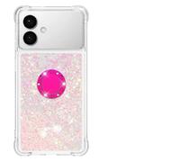 Skyhewen for Samsung Galaxy S26 Edge/ S26 Plus Case with Ring Holder, Glitter Floating Liquid Hearts Cute Sparkle Shockproof Silicone Case with 360 Degree Rotation Diamonds Stand, Silver Pink Stars
