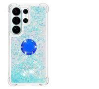 Skyhewen for Samsung Galaxy S26 Ultra Case with Ring Holder, Glitter Floating Liquid Hearts Cute Sparkle Shockproof Silicone Phone Case with 360 Degree Rotation Diamonds Stand, Silver Blue Stars