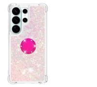 Skyhewen for Samsung Galaxy S26 Ultra Case with Ring Holder, Glitter Floating Liquid Hearts Cute Sparkle Shockproof Silicone Phone Case with 360 Degree Rotation Diamonds Stand, Silver Pink Stars