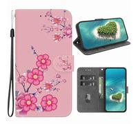 Skyhewen iPhone 13 Pro Case, Painting Design PU Leather Wallet Case for Women Men, with Card Holder Magnetic Shockproof Cover Flip Case Compatible with iPhone 13 Pro, Cherry Blossom