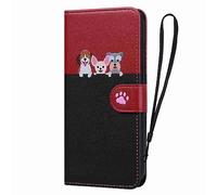 Skyhewen iPhone 7/8/SE 2020/2022 Case Flip Wallet PU Leather Cute Animal Case with Kickstand, Magnetic Clasp, Card Holder, 2 Color Splicing, Red & Black