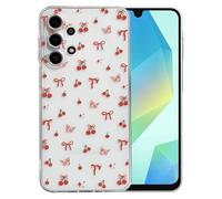 Skyhewen Samsung Galaxy A13 4G Case, Clear Cute Red Bow Shockproof Phone Case for Samsung Galaxy A13 4G, Soft Slim Transparent TPU Silicone Protective Cover for Women Girls, Cherry Butterfly