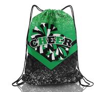 SKYIGC Cheer Drawstring Backpack Cheerleading Drawstring Gym Bag Cheer Accessories Cheerleader Gifts for Cheerleaders 1Pcs, Green&black, Modern