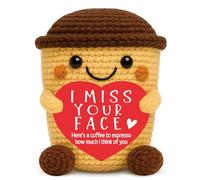 Skyists Romantic Coffee Gift for Women Men Handmade Crochet Mini Coffee Cup Plush with Card Cute Crochet Espresso Decor for Girlfriend Boyfriend Anniversary Valentine’s Day Long Distance Love Gift 3